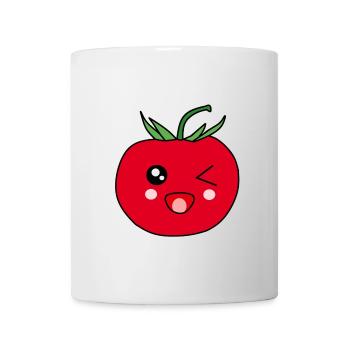 Drôle de Tomate avec Visage Kawaii Cadeau - Mug blanc - blanc - Devant