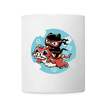 Kawaii Ninja Katze reitet auf einem roten Drachen - Tasse - Weiß - Vorne