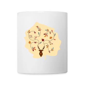 Hirsch im Herbst Geschenk Idee Geweih mit Blättern - Tasse - Weiß - Vorne
