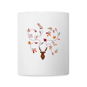 Hirsch im Herbst Geschenkidee Geweih mit Blättern - Tasse - Weiß - Vorne