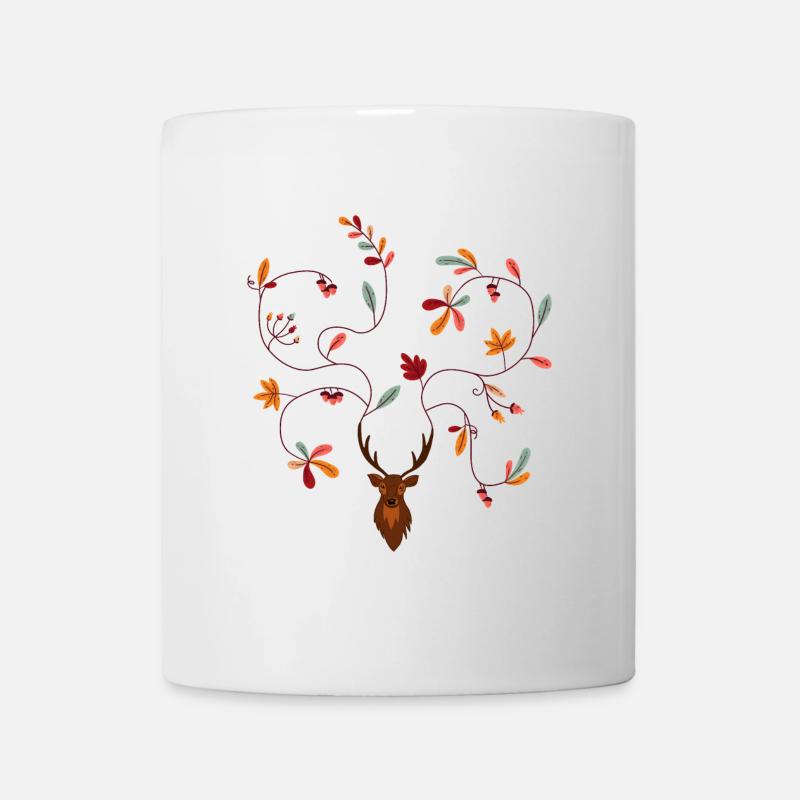 Hirsch im Herbst Geschenkidee Geweih mit Blättern - Tasse - Weiß