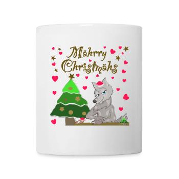 Kultiger Wolf hat Weihnachten Schaf unterm Baum - Tasse - Weiß - Vorne