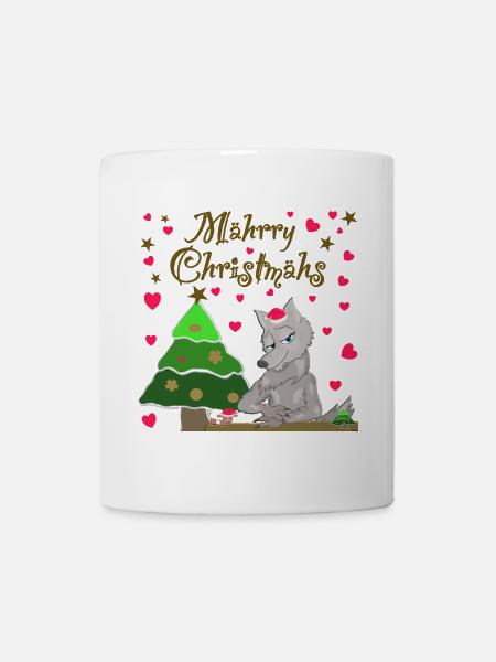 Kultiger Wolf hat Weihnachten Schaf unterm Baum - Tasse - Weiß