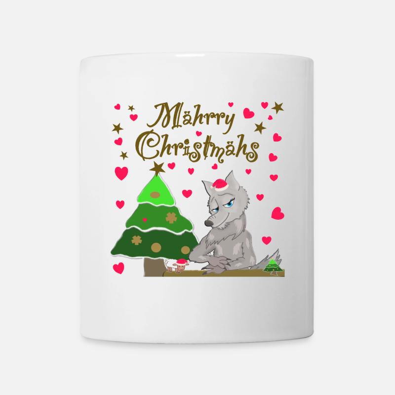 Kultiger Wolf hat Weihnachten Schaf unterm Baum - Tasse - Weiß