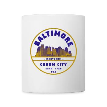 Baltimore Charm City Skyline Abzeichen - Tasse - Weiß - Vorne