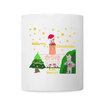 Weihnachten, Leuchtturm BUK Bastorf, Kultiger Wolf - Tasse - Weiß - Vorne