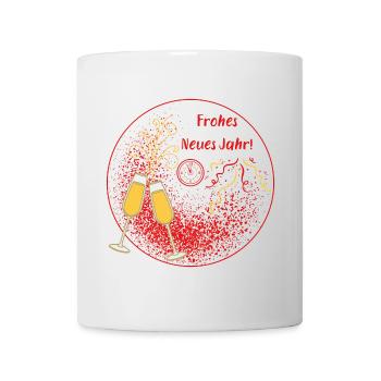 Frohes Neues Jahr Sektgläser Uhr rot gold Ornament - Tasse - Weiß - Vorne