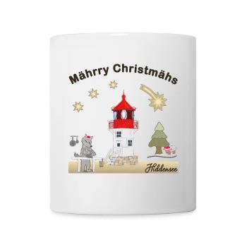 Hiddensee, Leuchtturm Gellen, Weihnachten, Wolf - Tasse - Weiß - Vorne