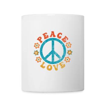 Peace & Love - Signe de paix hippie avec des fleurs - Mug blanc - blanc - Devant