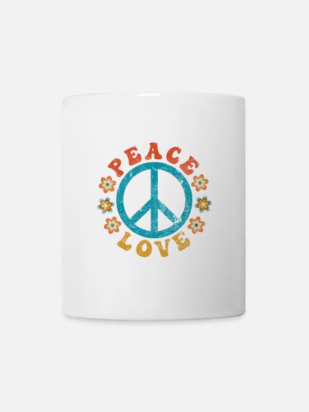 Peace & Love - Signe de paix hippie avec des fleurs - Mug blanc - blanc