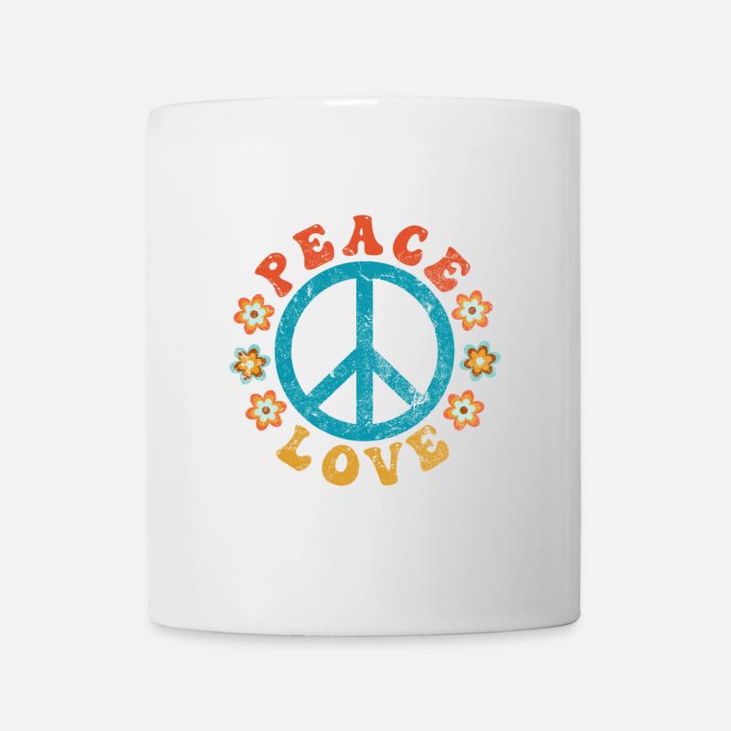 Peace & Love - Signe de paix hippie avec des fleurs - Mug blanc - blanc