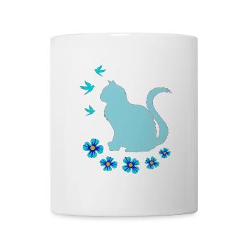 sitzende katze, Frühlings Motiv - Tasse - Weiß - Vorne