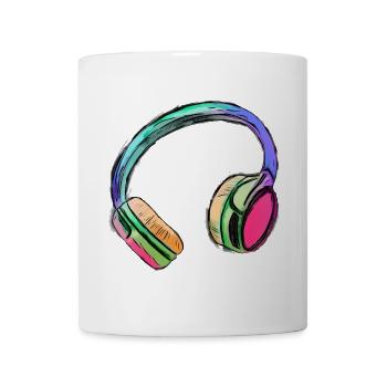 Kopfhörer - bunte Kunst - farbenfroh - Tasse - Weiß - Vorne
