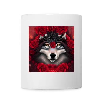 Wunderbarer Wolf mit Blumen. - Tasse - Weiß - Vorne