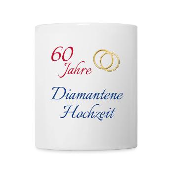60 Jahre Diamantene Hochzeit Text rot blau gold - Tasse - Weiß - Vorne