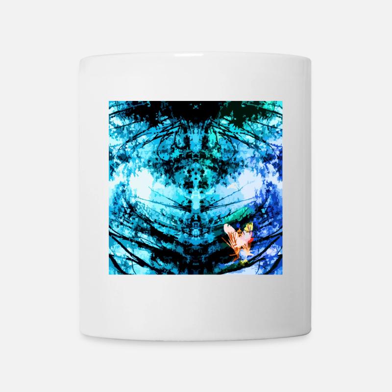 Blauer Psychedelischer Schmetterling - Tasse - Weiß