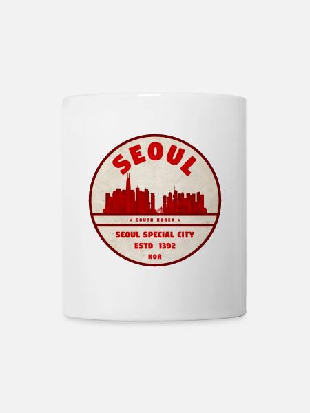 Seoul Skyline Vintage Emblem - Tasse - Weiß