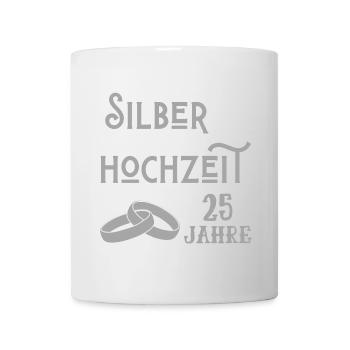 Silberhochzeit 25 Jahre verheiratet silber Ringe - Tasse - Weiß - Vorne