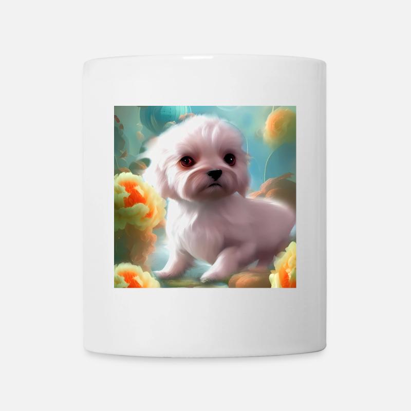 Süßer Welpe mit Blumen - Tasse - Weiß