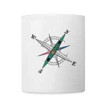 Cool kayak design with compass rose, green kayak - Mug - white - Front