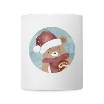 goldiger Bär für Weihnachten mit Weihnachtsmütze - Tasse - Weiß - Vorne