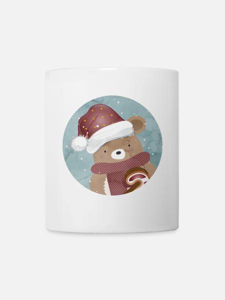 goldiger Bär für Weihnachten mit Weihnachtsmütze - Tasse - Weiß