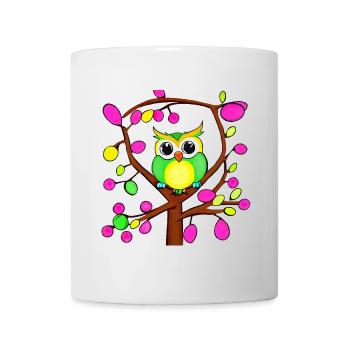 Happy owl in a multicolored tree - Mug - white - Front