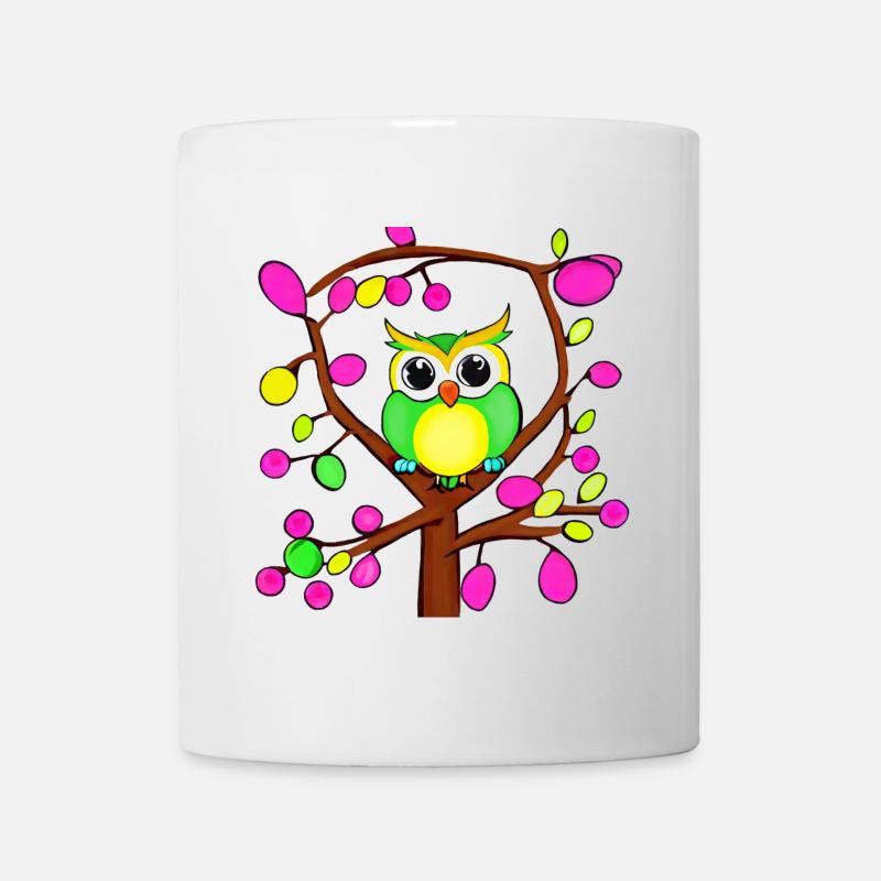 Chouette heureuse dans un arbre multicolore - Mug blanc - blanc