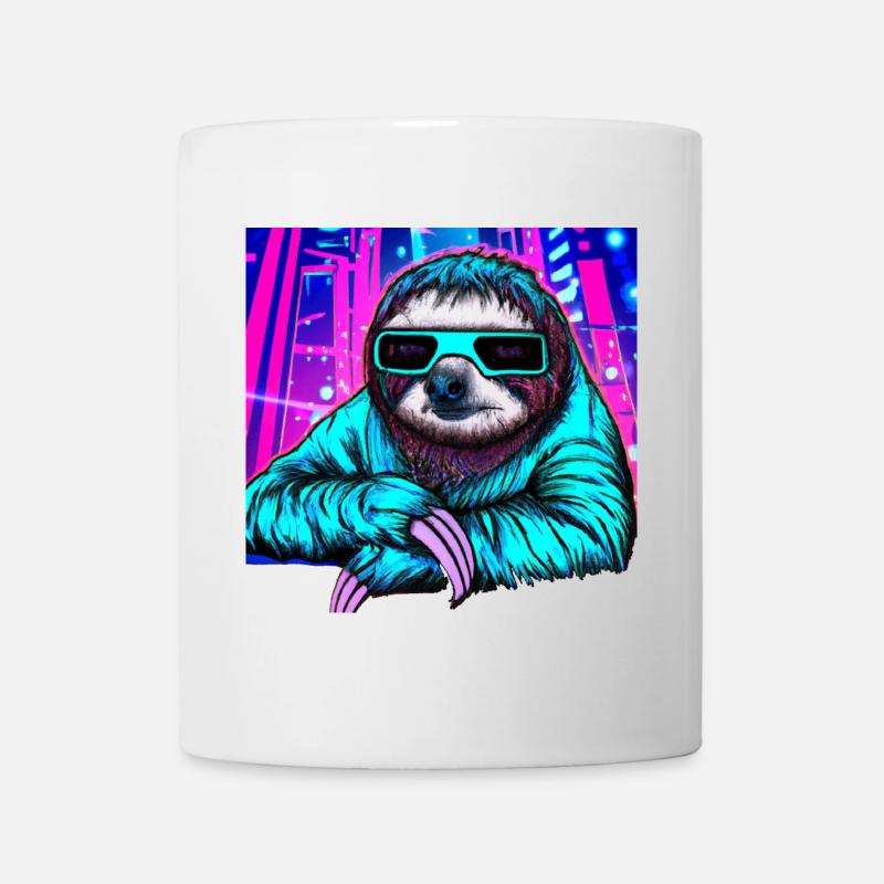 Retrowave Sloth - Ukiyo-e painting - Mug - white
