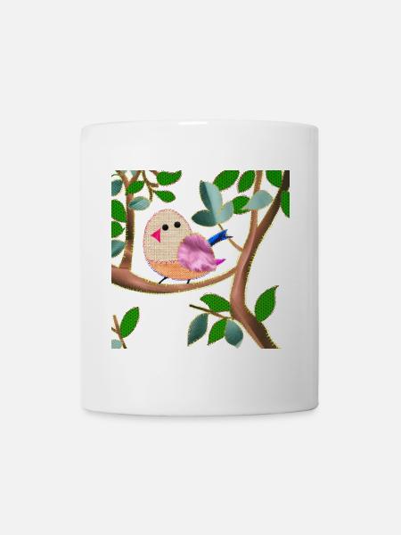 bird on a branch imitation sewn fabric - Mug - white