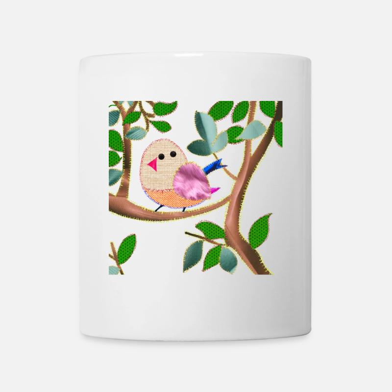 bird on a branch imitation sewn fabric - Mug - white