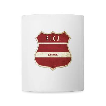 Design du drapeau des armoiries de Riga, Lettonie - Mug blanc - blanc - Devant