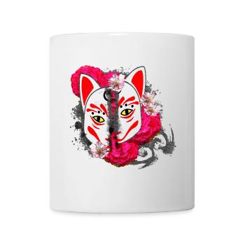 Blumenmuster japanisch, Kitsunemaske Hälften - Tasse - Weiß - Vorne