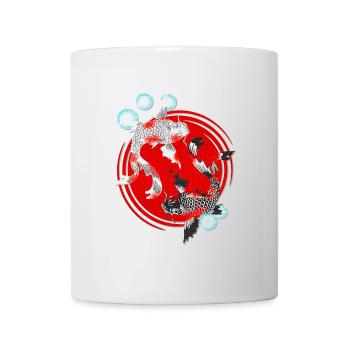 japanische kunst, Koi Karpfen schwarz weiß - Tasse - Weiß - Vorne