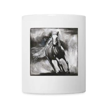 Pferd im Wind – kraftvolle Wildpferd Skizze - Tasse - Weiß - Vorne