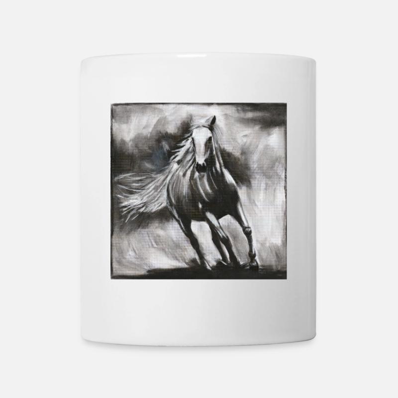 Pferd im Wind – kraftvolle Wildpferd Skizze - Tasse - Weiß