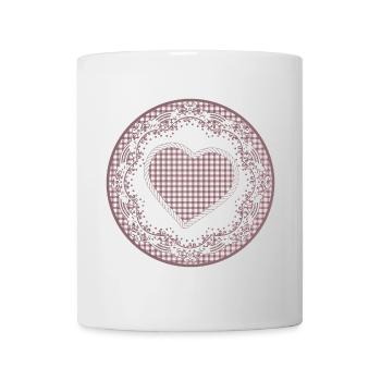 Nostalgie Tortenspitze Etikett in Altrosa mit Herz - Tasse - Weiß - Vorne