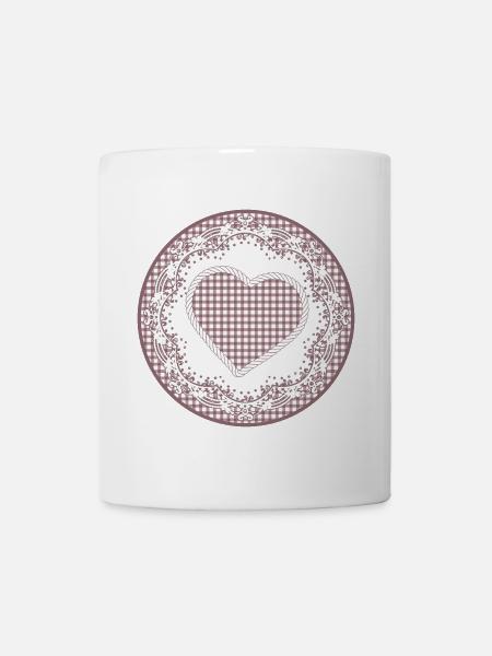 Nostalgie Tortenspitze Etikett in Altrosa mit Herz - Tasse - Weiß
