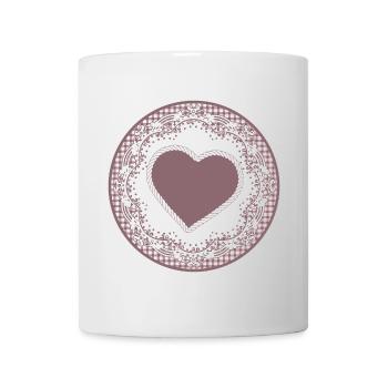 Nostalgie Tortenspitze Etikett in Altrosa mit Herz - Tasse - Weiß - Vorne
