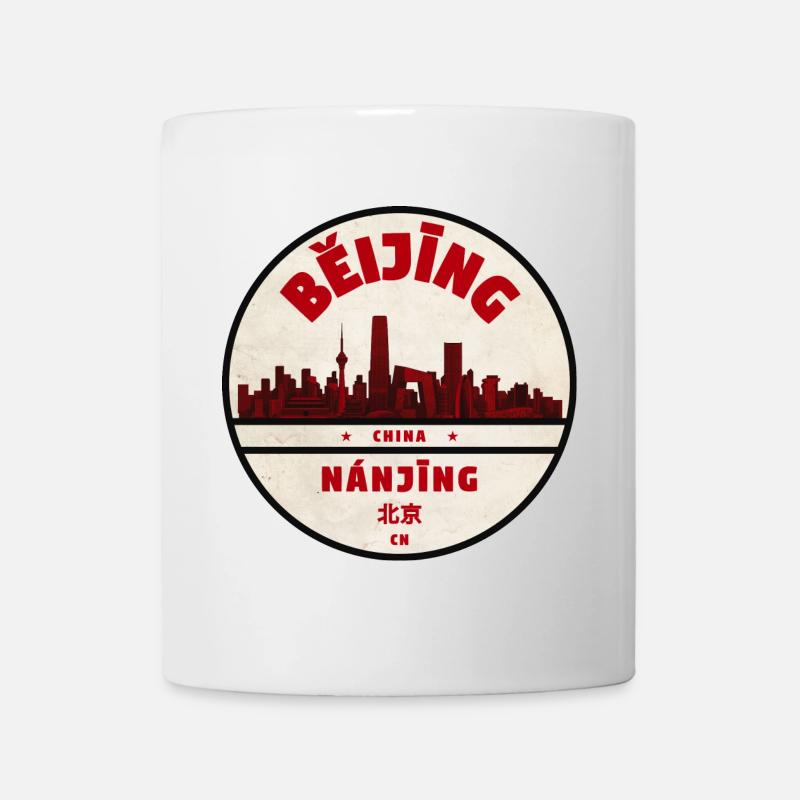 Emblème rétro de la Skyline de Pékin - Mug blanc - blanc