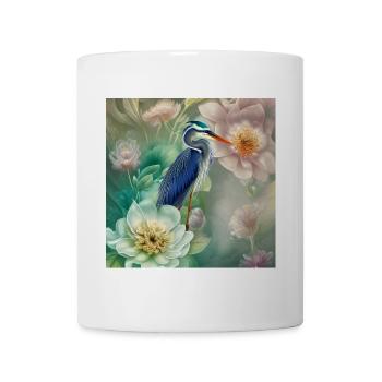 Der elegante Kranich mit Blumen - Tasse - Weiß - Vorne