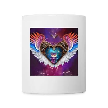 Le cœur élégant avec des ailes et un chaton. - Mug blanc - blanc - Devant