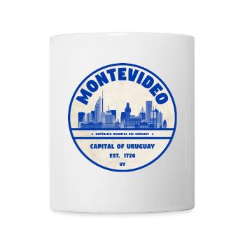 Montevideo Skyline Blaues Stadtsiegel - Tasse - Weiß - Vorne