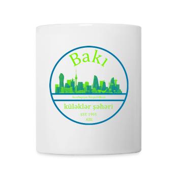 Baku Skyline Circle Design with Neon Green - Mug - white - Front