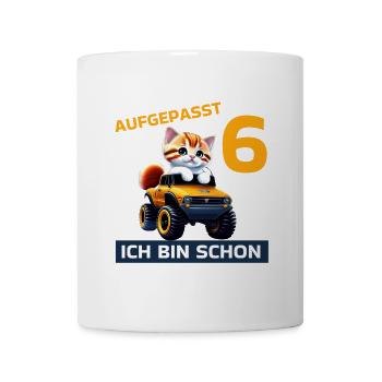 6. Geburtstag Katze auf Monstertruck 6 Jahre alt - Tasse - Weiß - Vorne