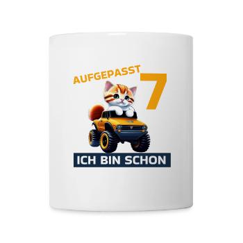 7. Geburtstag Katze auf Monstertruck 7 Jahre alt - Tasse - Weiß - Vorne