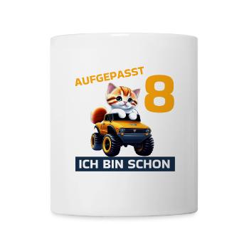 8. Geburtstag Katze auf Monstertruck 8 Jahre alt - Tasse - Weiß - Vorne