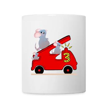 Camion de pompiers - TROIS - 3ème anniversaire - MICE - Mug blanc - blanc - Devant