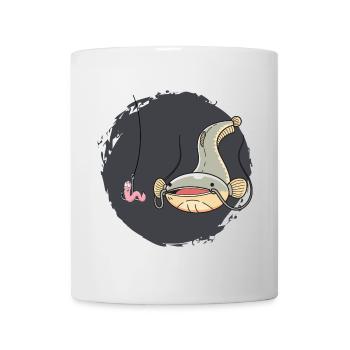 Lustiges Welsfisch-Angeldesign mit Wurmhaken - Tasse - Weiß - Vorne