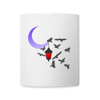 Laterne, Vogelschwarm, Mondsichel, verschenken - Tasse - Weiß - Vorne